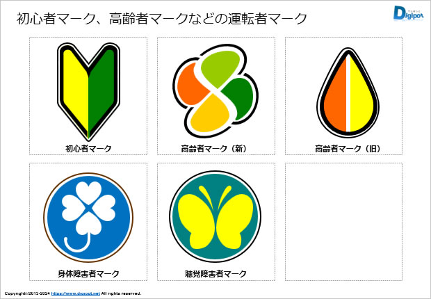 初心者マーク、高齢者マークなどの運転者マーク画像