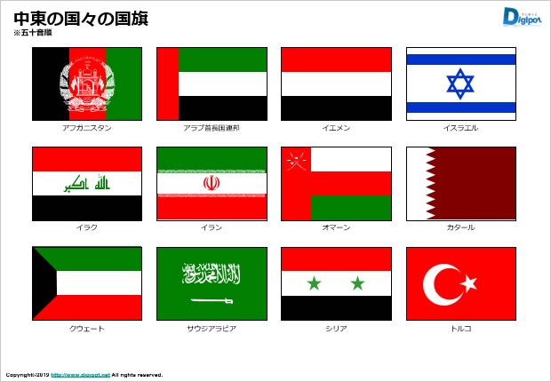 中東の国々の国旗のイラスト パワーポイント フリー素材 無料素材のdigipot