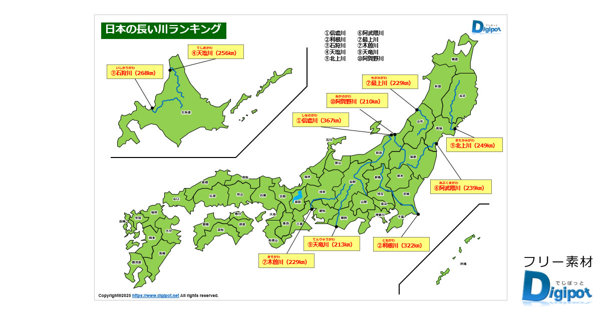 日本の長い川ランキング画像